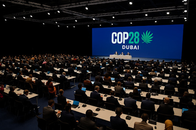 Vue d&rsquo;ensemble de la salle pl&eacute;ni&egrave;re de la COP28 &agrave; Duba&iuml;