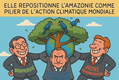Caricature humoristique de d&eacute;l&eacute;gu&eacute;s &agrave; la COP30 &agrave; Bel&eacute;m
